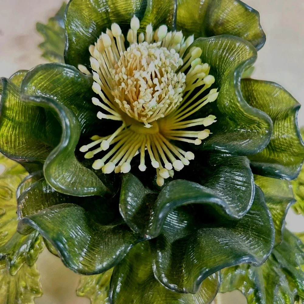 Crystalin 1966‎ Vintage Lucite Resin Flower Sculpture Olive Green MCM